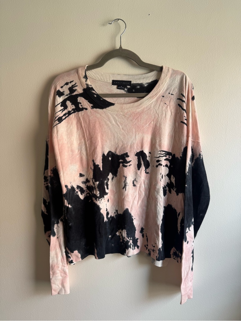 Sanctuary Pink and Black Tie-Dye Crewneck Sweater